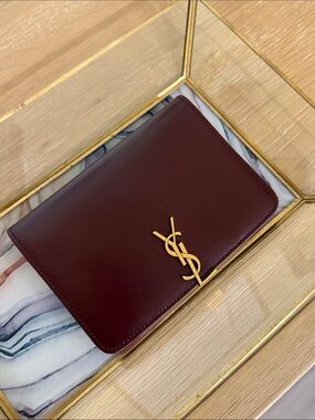 Saint Laurent Burgundy Leather Wallet with Gold YSL Logo